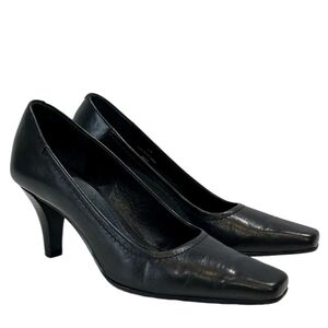 AEROSOLES Envy Black Genuine Leather Heels Comfort Pro, Office Classic Sz 7